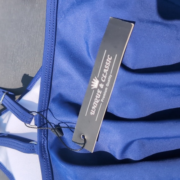 Sexy Blue Double Strap Flowy Bikini Swim Top Sz L - Picture 9 of 13